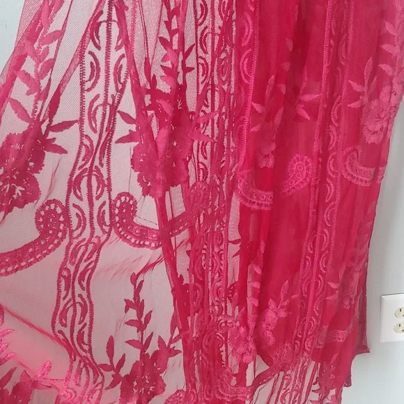 Red Lace V-Neck Women's Dress - Picture 10 of 14